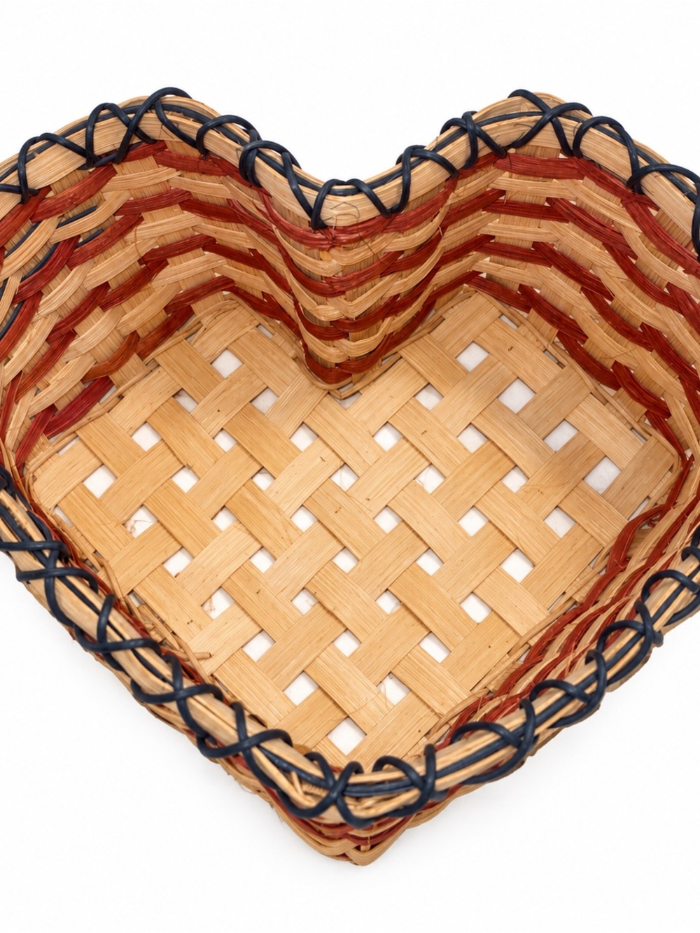Source Unknown Heart-Shaped Woven Basket in Natural, Red and Black